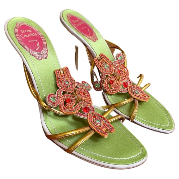 Rene Caovilla Shoes - Rene Caovilla, Jeweled sandals with orange/red/green stones